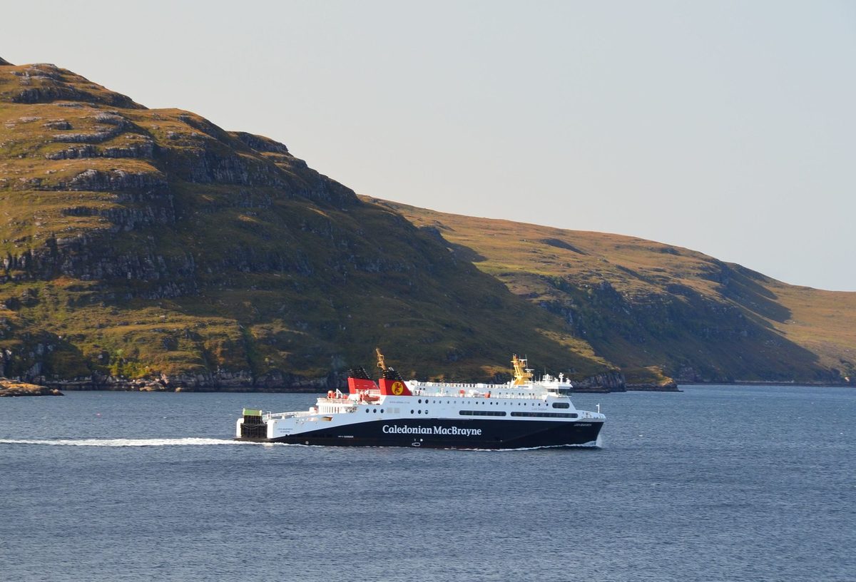 A CalMac ferry sailing to the Scottish islands on a west coast crossing