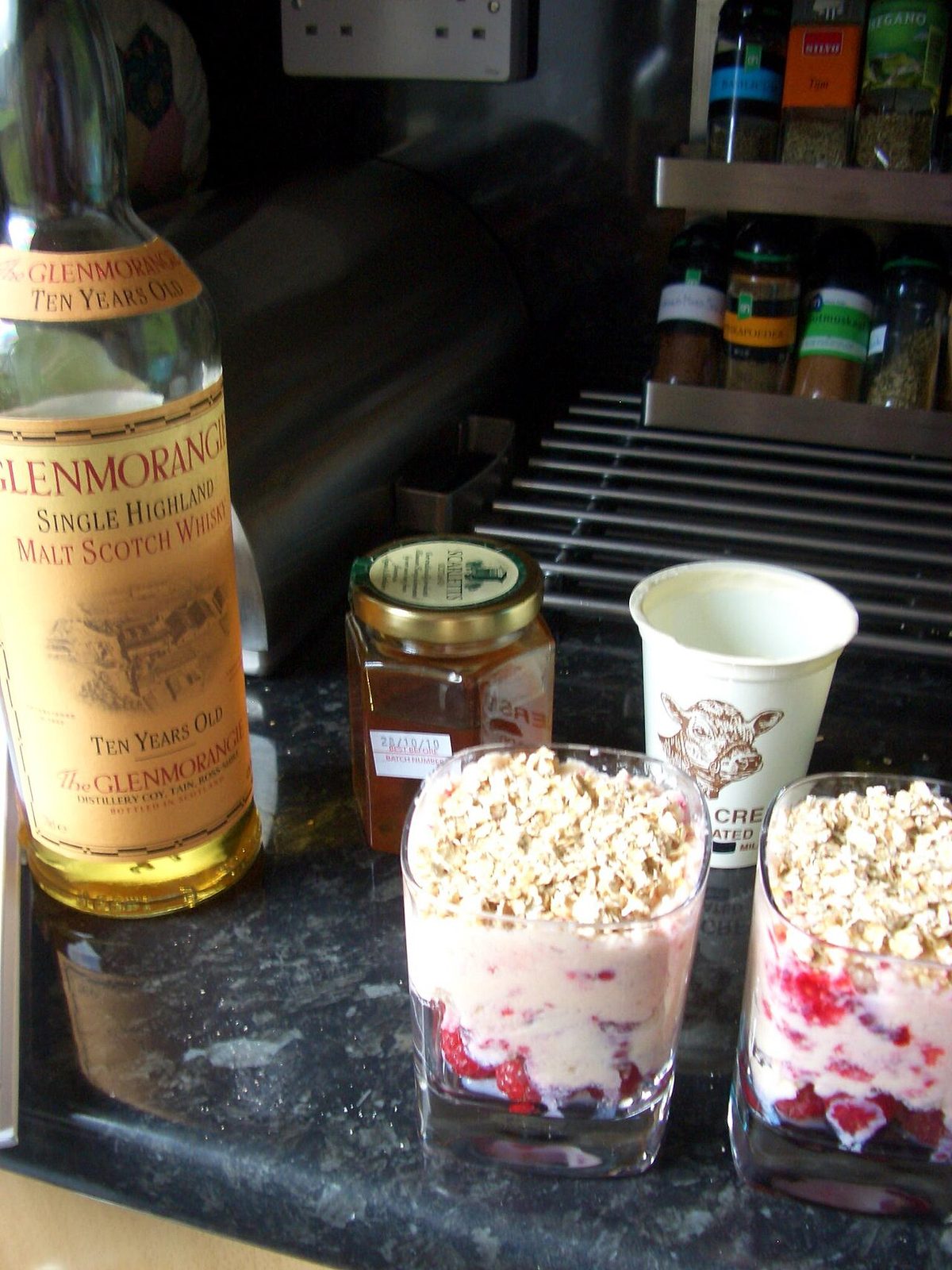Cranachan, the classic Scottish dessert of raspberries, cream, oats and whisky