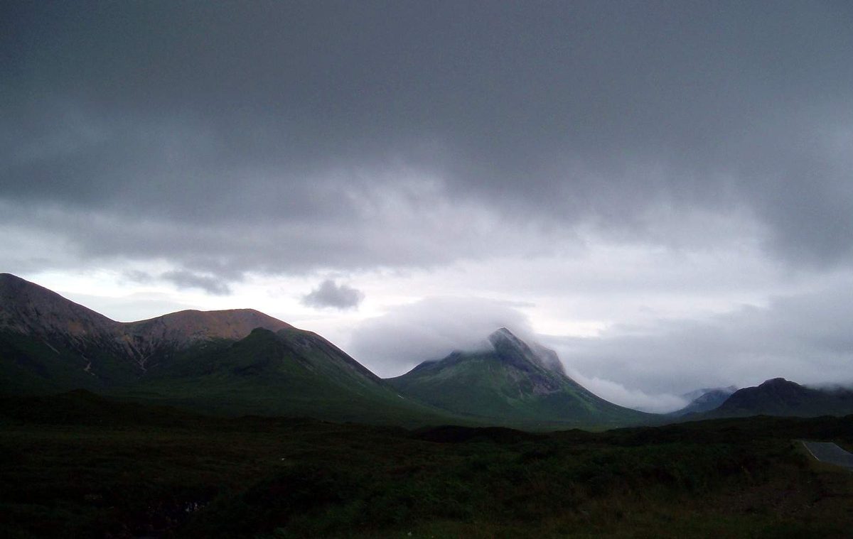 The Cuillin mountains rising behind the Sligachan bridge on Skye