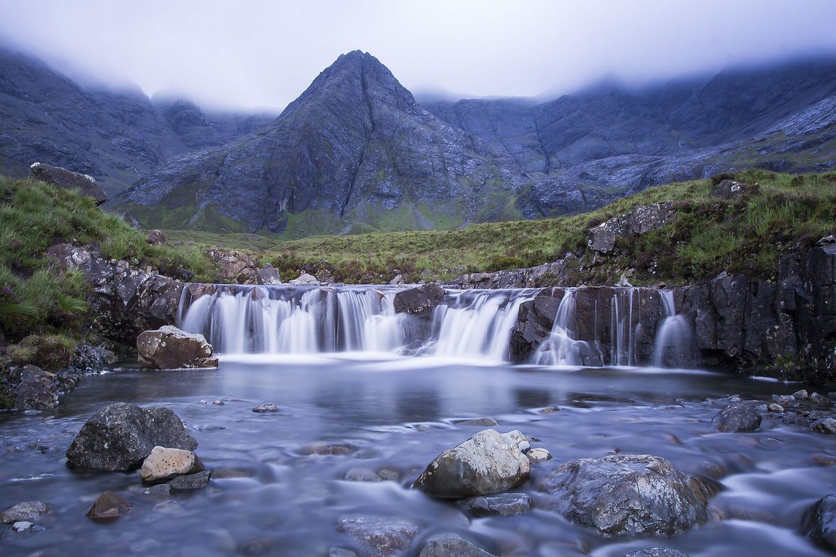 The clear blue Fairy Pools beneath the Cuillin on Skye