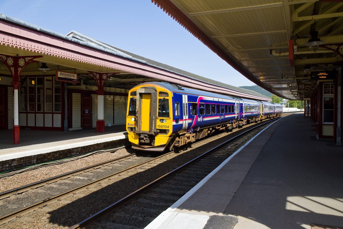 ScotRail train crossing the Scottish Highlands, one of the best ways of getting around Scotland without a car