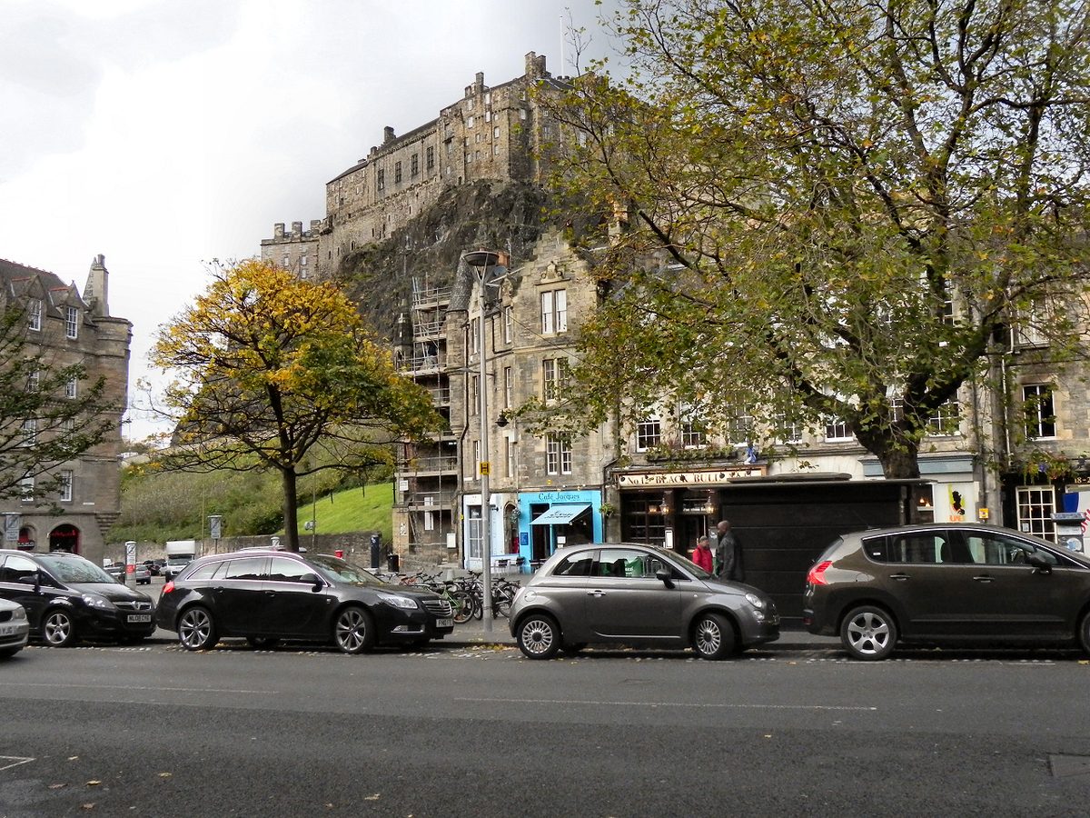 The Grassmarket with Edinburgh Castle above
