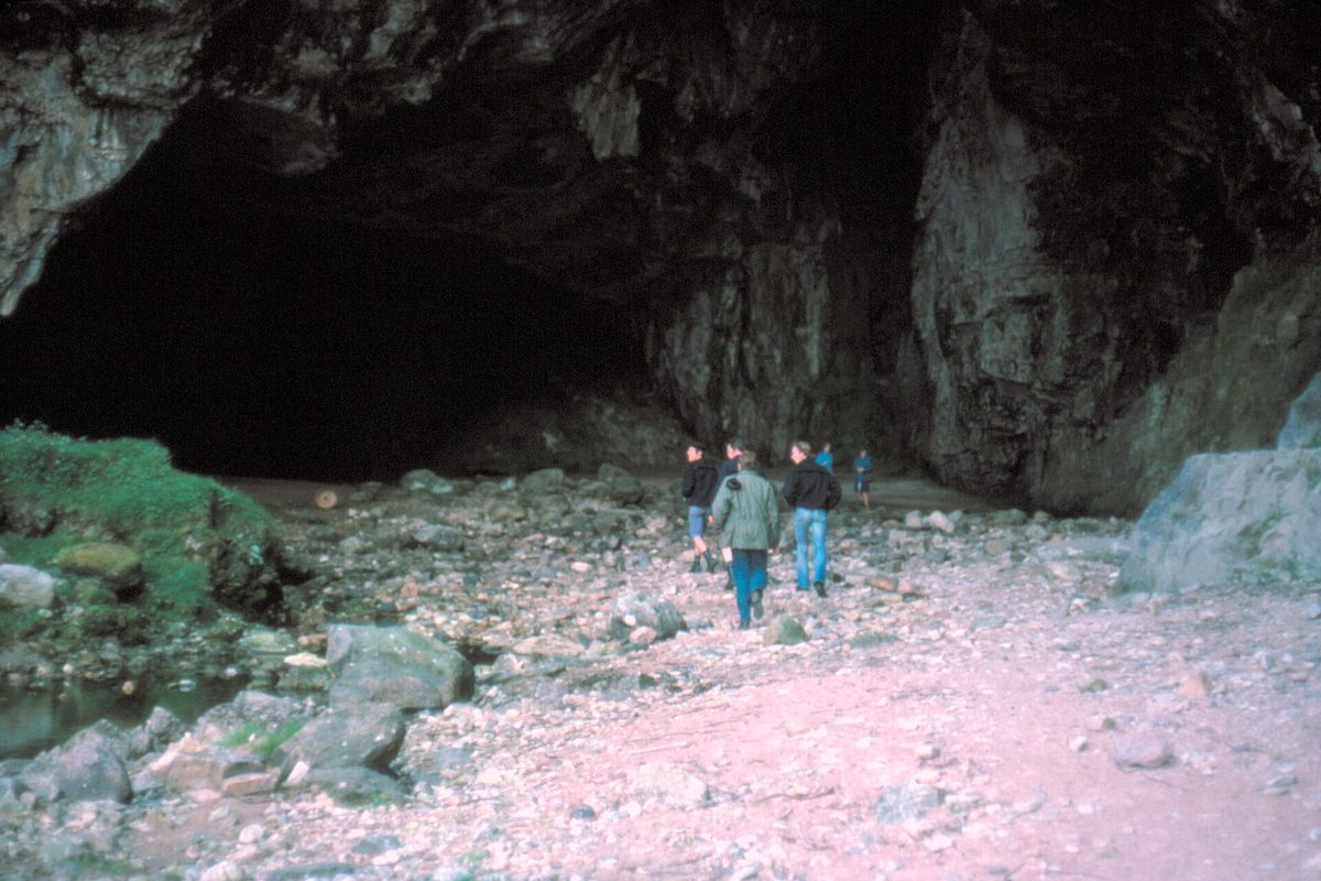 The vast entrance to Smoo Cave near Durness on the north coast of Scotland