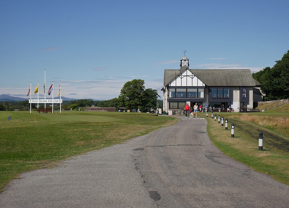 Coastal links fairways at Royal Dornoch Golf Club in the Scottish Highlands