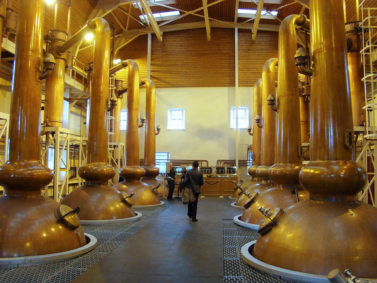 The giraffe-tall copper pot stills inside Glenmorangie's still house