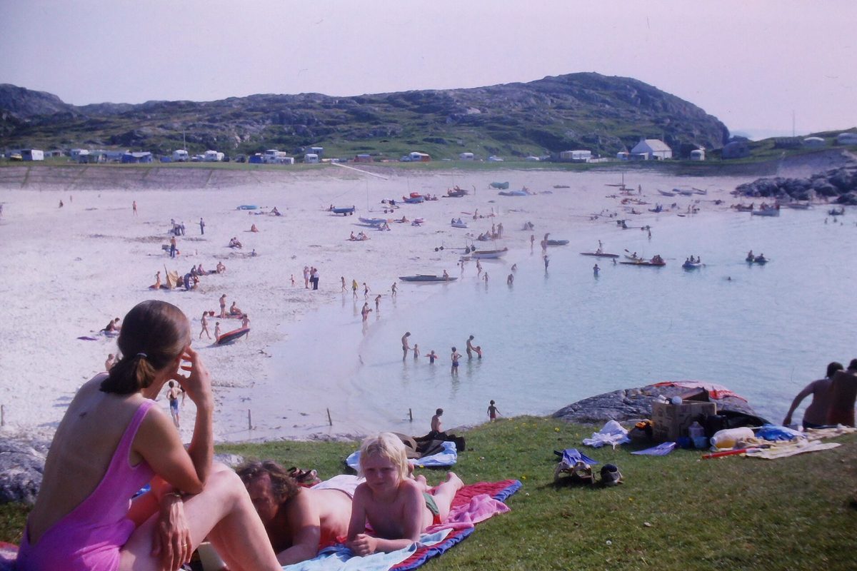 White sand and blue water at a Scottish beach in summer