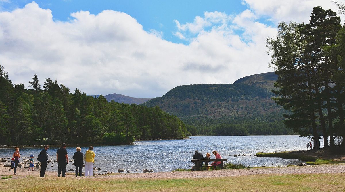 Loch an Eilein and its ruined island castle in Rothiemurchus, Cairngorms National Park