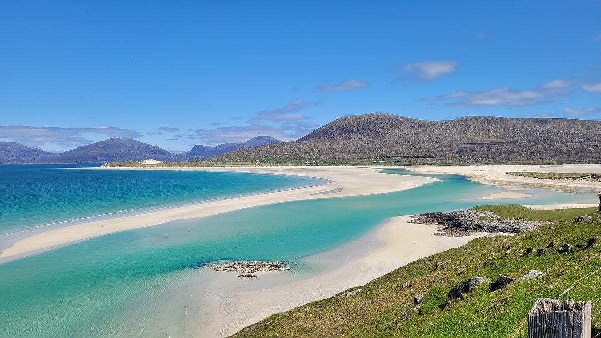 White sand and turquoise water at Luskentyre beach on the Isle of Harris, Outer Hebrides