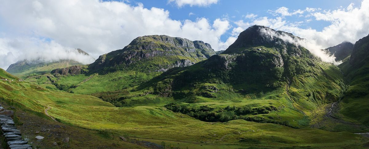 The Three Sisters ridges rising above Glen Coe in the Scottish Highlands