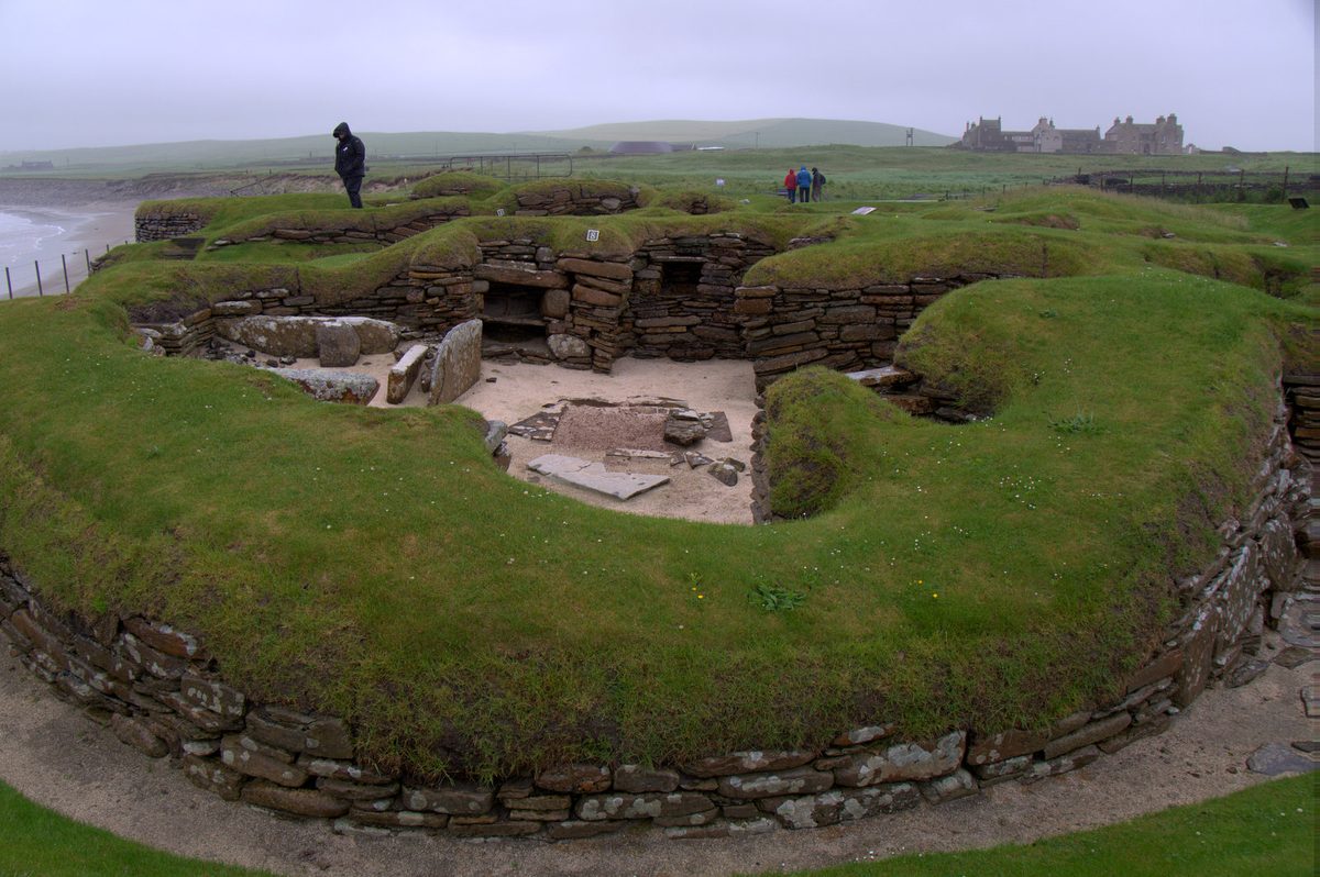 Stone dwellings of the neolithic village at Skara Brae on Orkney Mainland
