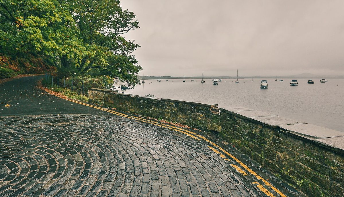 The cobbled shore road at Balmaha on the eastern side of Loch Lomond