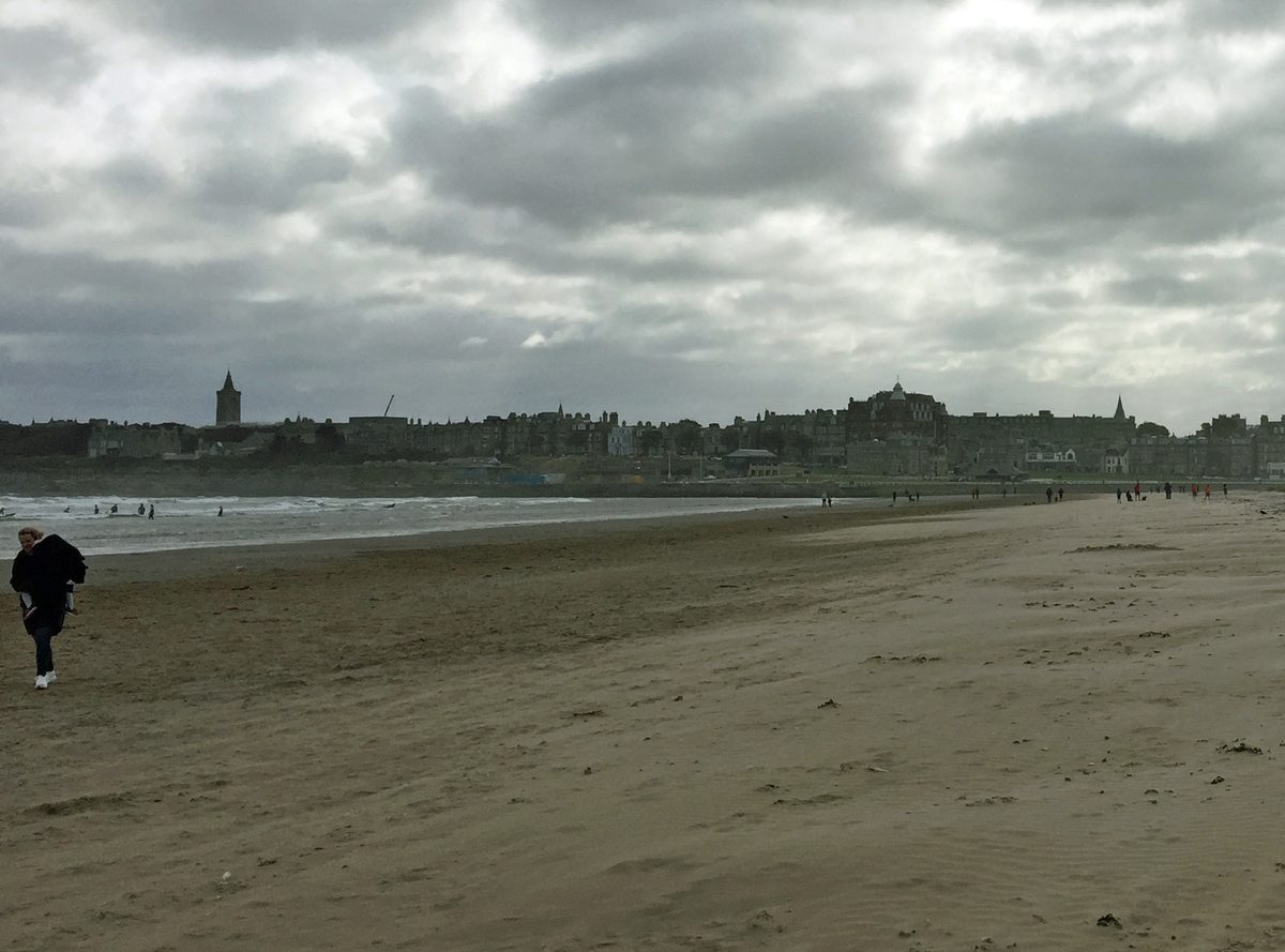 The St Andrews skyline seen along West Sands beach on the Fife coast