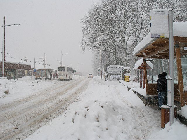 Grampian Road in Aviemore under heavy snow, the main street of the Cairngorms' busiest town