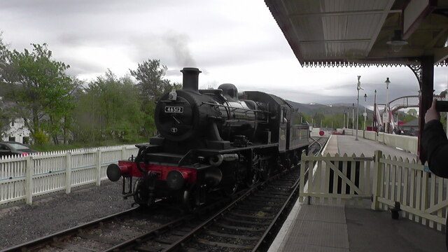 Steam locomotive of the Strathspey Railway waiting at the platform near Aviemore