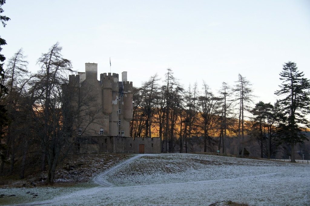 Community-run Braemar Castle on upper Deeside in winter