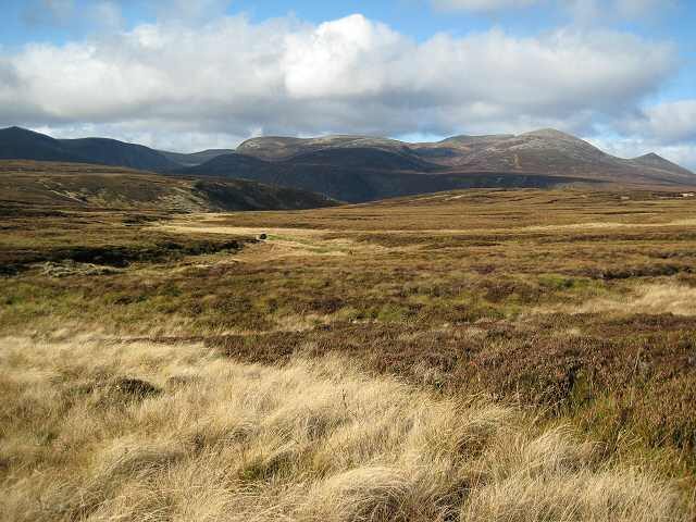 The Lochnagar plateau seen across the moor above Loch Muick