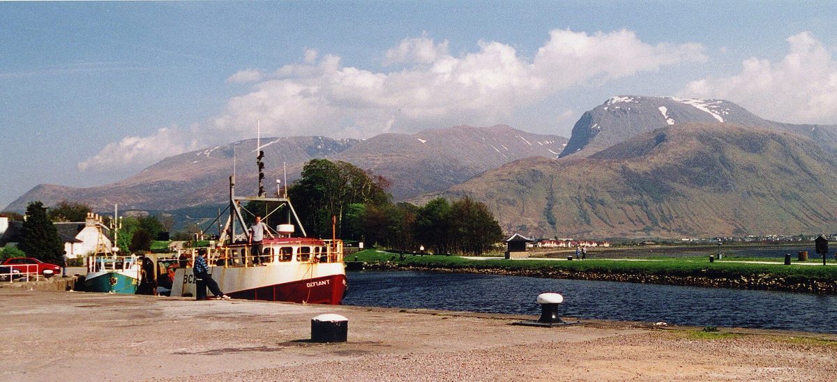 Ben Nevis seen across the Caledonian Canal basin at Corpach, just outside Fort William