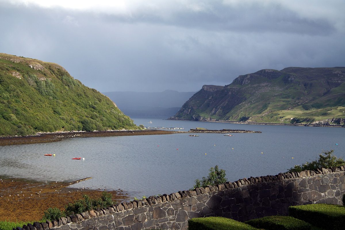 The sheltered bay below Portree, the main base town on the Isle of Skye