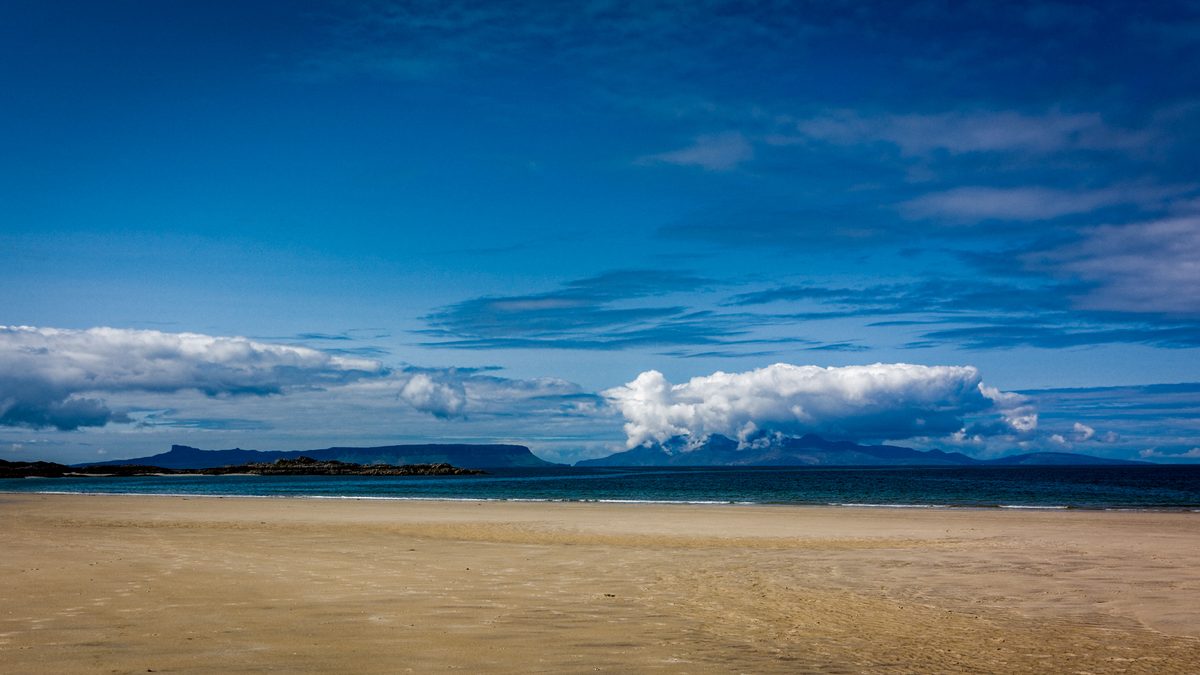 Camusdarach beach near Arisaig looking out towards Eigg and Rum