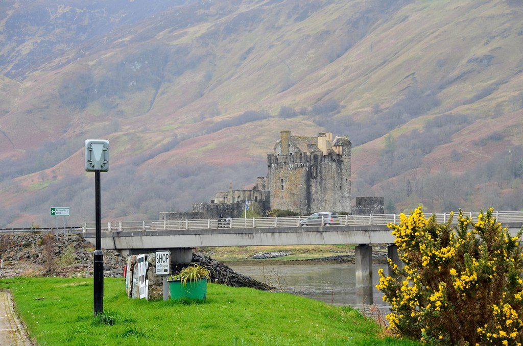 Eilean Donan Castle and its stone bridge at Dornie in the western Highlands