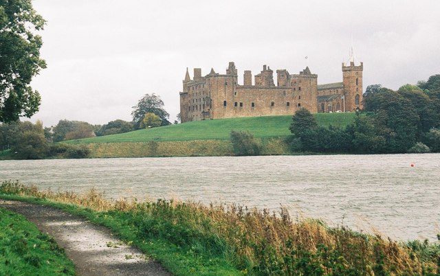 Linlithgow Palace and St Michael's Church seen across Linlithgow Loch in West Lothian