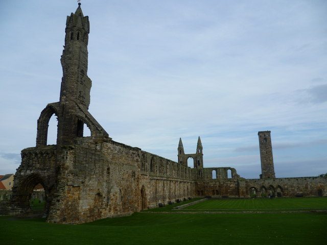 The ruined nave and towers of St Andrews Cathedral in Fife