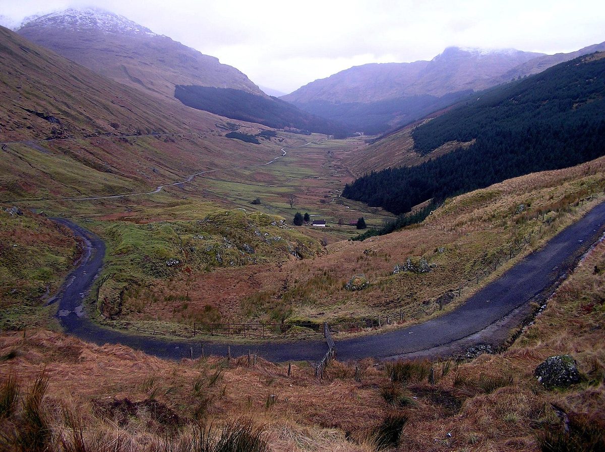 The hairpin of the Rest and Be Thankful above Glen Croe, where the A83 is prone to landslides