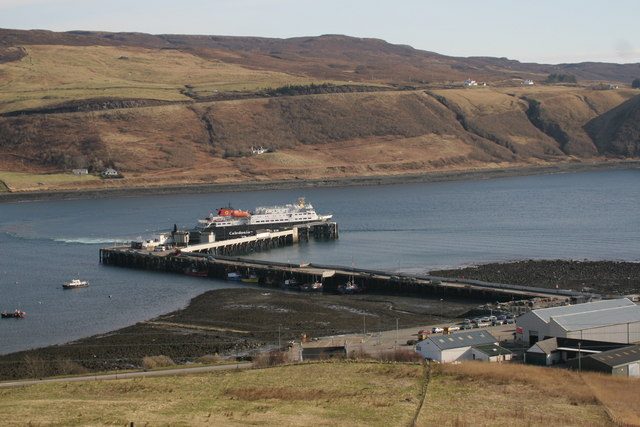 A CalMac ferry at Uig pier, the sailing point for Harris and North Uist