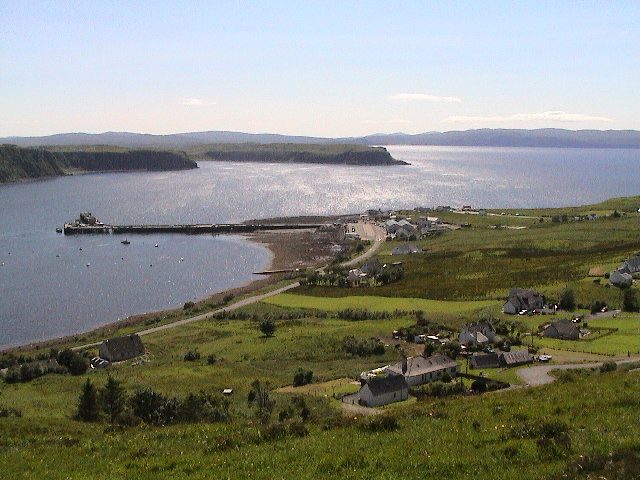 Uig bay and pier on the Trotternish peninsula, the village below the Fairy Glen on Skye