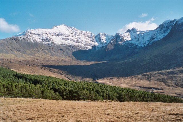 Coire na Creiche under snow, the Cuillin corrie that the Fairy Pools burn drains, Isle of Skye