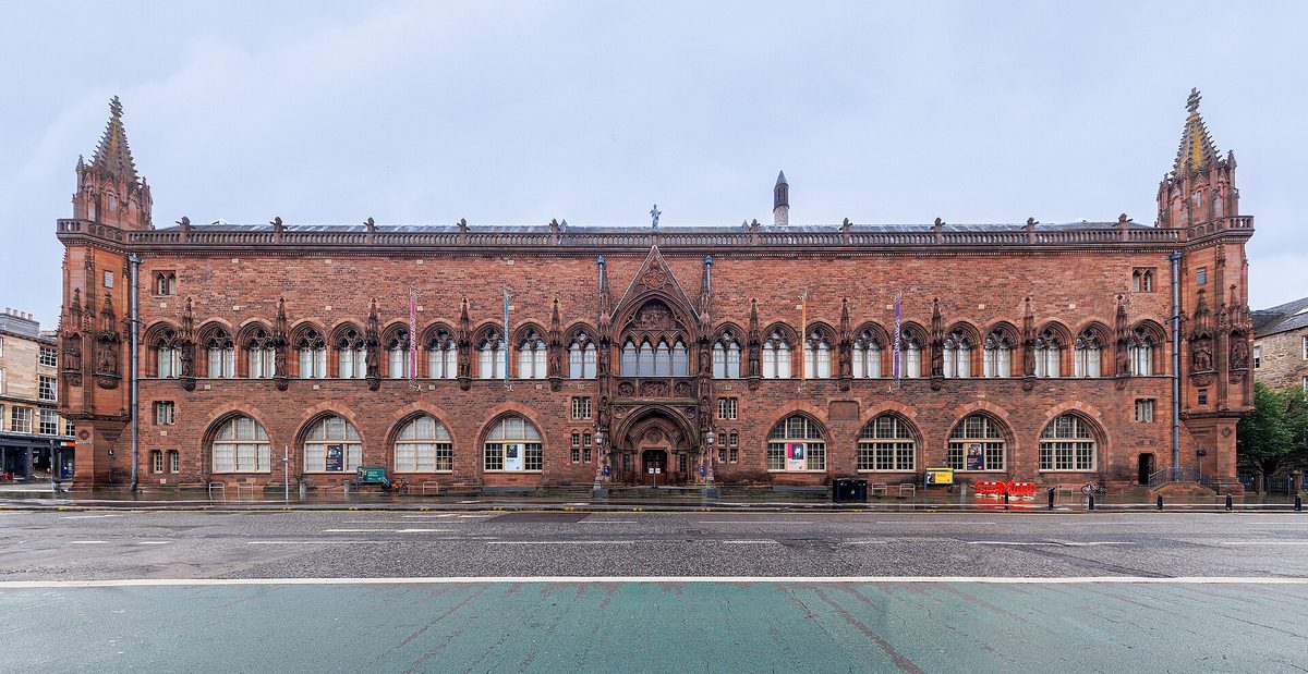 The red sandstone facade of the Scottish National Portrait Gallery on Queen Street, free to enter