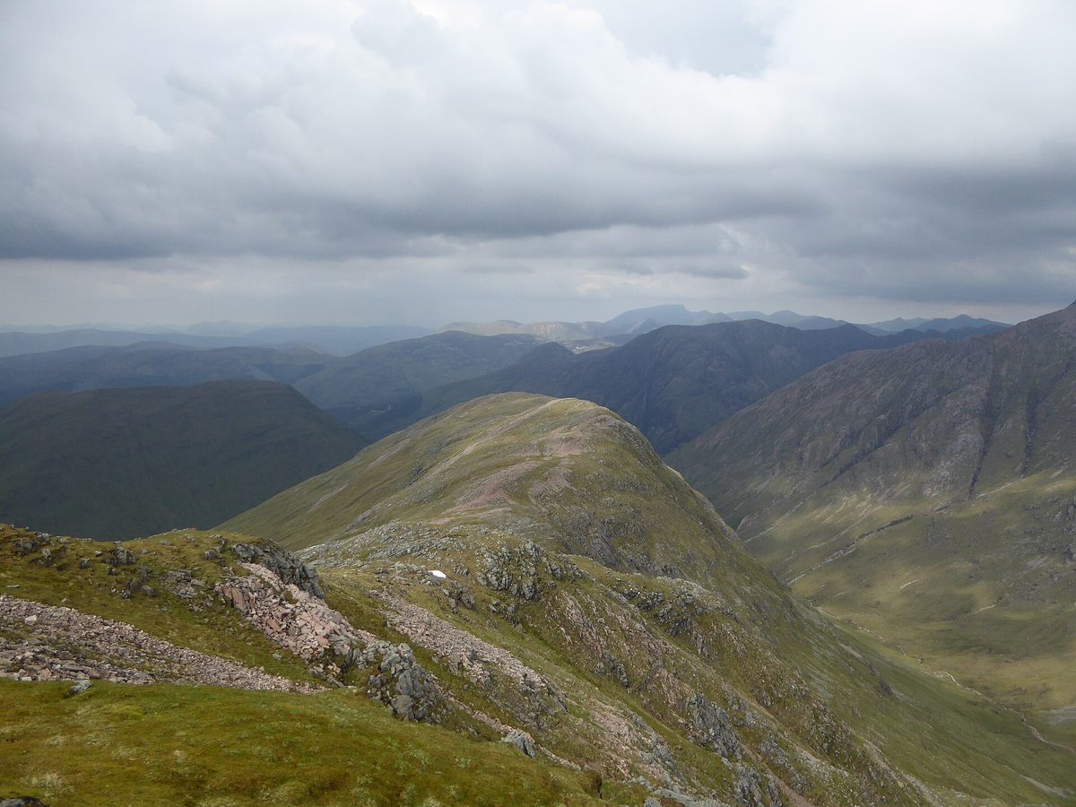Looking along the high ridges that wall in Glencoe, above the Aonach Eagach path