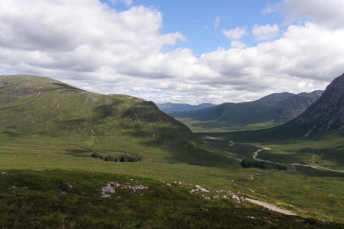 Looking down over Glencoe and the A82 from the West Highland Way near the Devil's Staircase