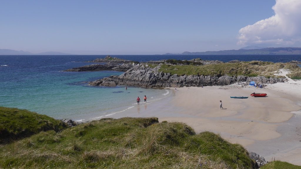 White sand and clear water at Camusdarach on the coast west of Glenfinnan