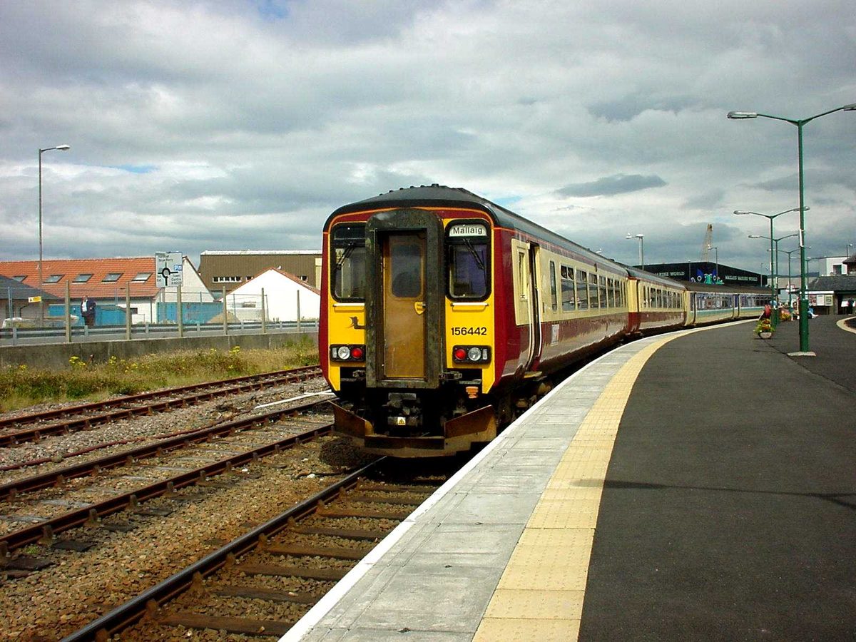 A ScotRail Class 156 at Mallaig, the ordinary service that crosses the Glenfinnan Viaduct daily