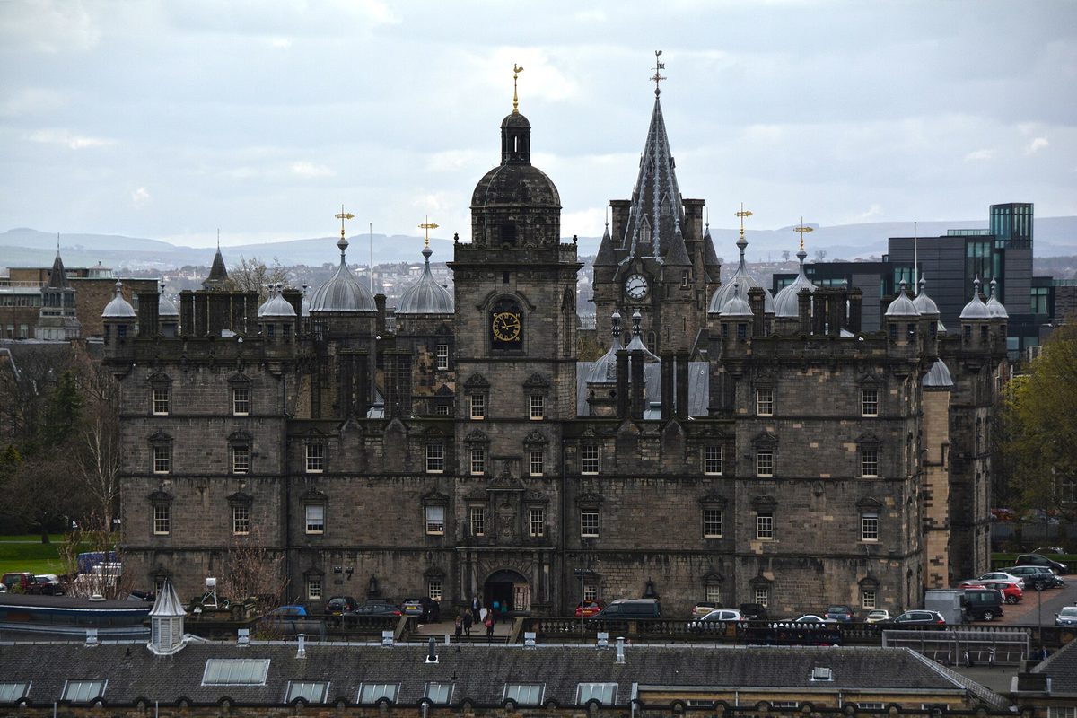 The turrets and clock tower of George Heriot's School, a working Edinburgh school often compared to Hogwarts