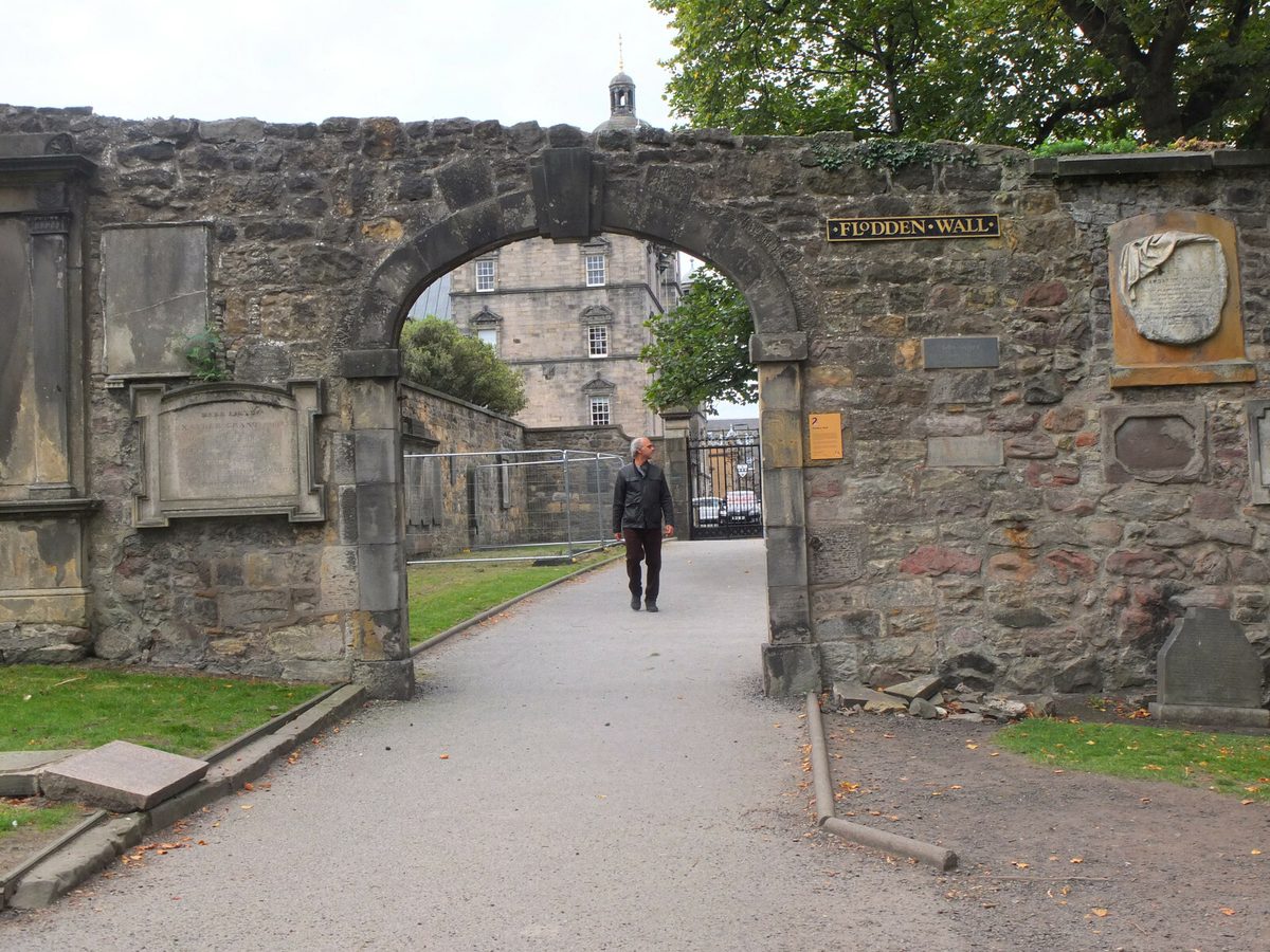 The Flodden Wall gateway in Greyfriars Kirkyard, Edinburgh, with George Heriot's School beyond, a Harry Potter inspiration site