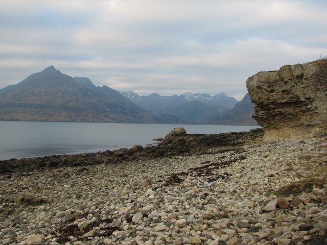 The Black Cuillin seen across Loch Scavaig from the shingle beach at Elgol, Isle of Skye