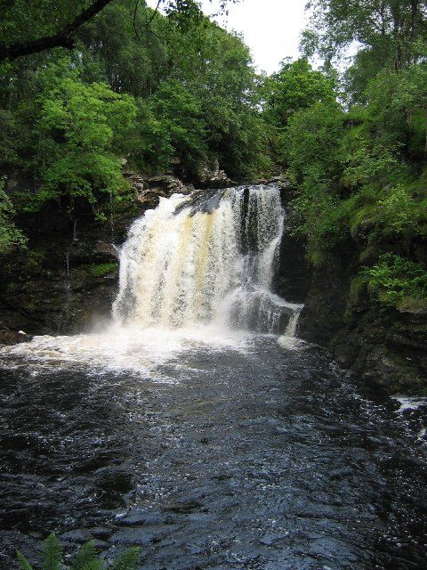 The Falls of Falloch tumbling into its plunge pool in Glen Falloch north of Loch Lomond