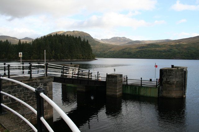 The stone landing stage at Stronachlachar pier on Loch Katrine in the Trossachs