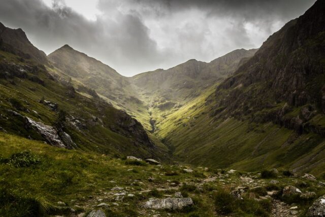 The mountain walls of Glen Coe, one of the most beautiful places in Scotland