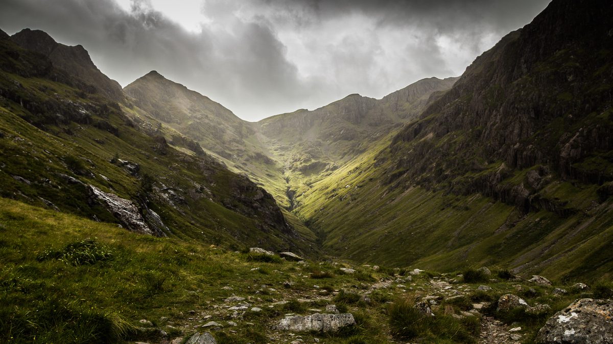 The mountain walls of Glen Coe, one of the most beautiful places in Scotland
