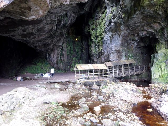 The vast sea-cave entrance of Smoo Cave near Durness on the north coast