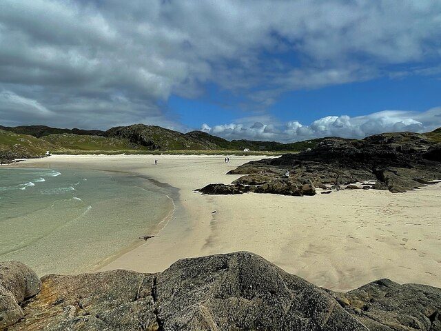 White sand and clear water at Achmelvich Beach in Assynt