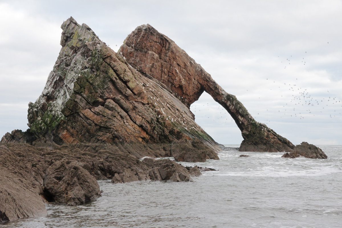 Bow Fiddle Rock at Portknockie on the Moray coast, a dry north-facing spot for aurora watching