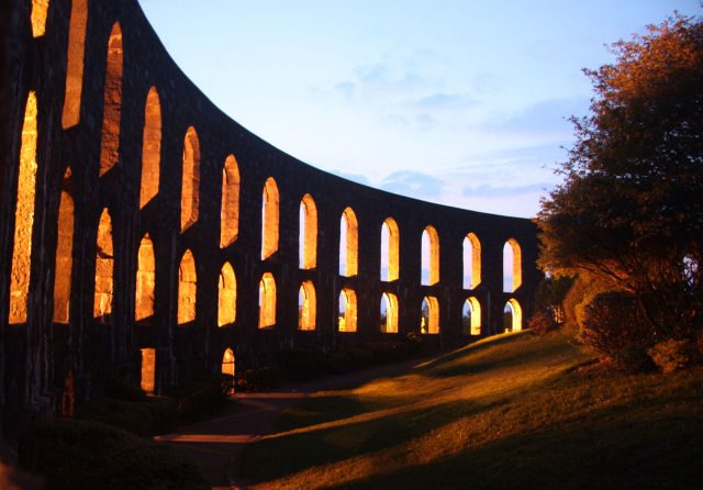 The arched walls of McCaig's Tower, the Victorian folly above Oban