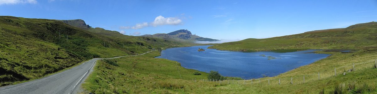 Loch Fada with the Old Man of Storr in the distance, the classic roadside view on the Isle of Skye