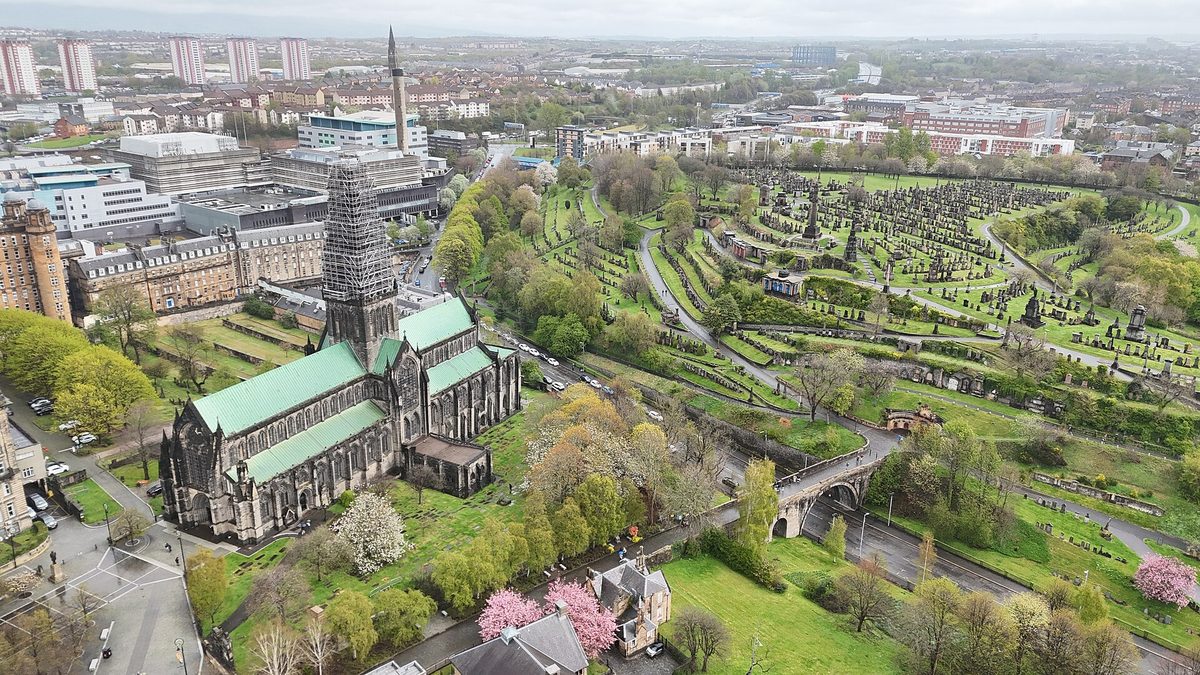Glasgow Cathedral seen from the Necropolis, an Outlander filming location in the city's medieval precinct
