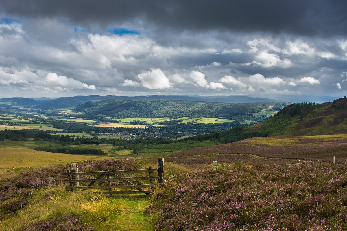 Looking down over Pitlochry from the heather slopes on the Ben Vrackie path