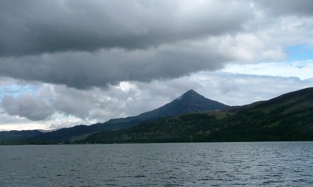 The cone of Schiehallion rising above Loch Rannoch west of Pitlochry